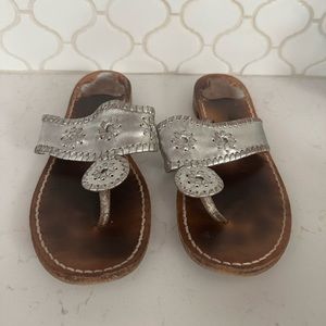 Jack Rodgers Original Jacks Flat Silver Metallic Leather Sandals